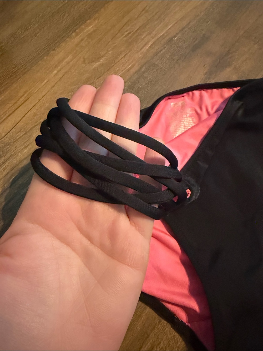 PINK Victoria's Secret Black Bikini Bottom with Pink Lining - Strappy Sides L - Picture 2 of 6